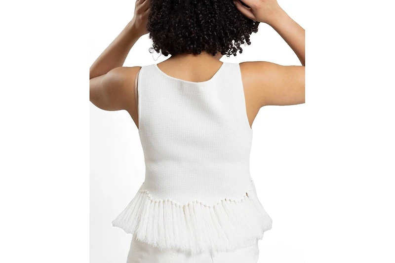 Caldwell Collection Women's Tanja Scoop Neck Fringe Peplum Sleeveless Knit Top