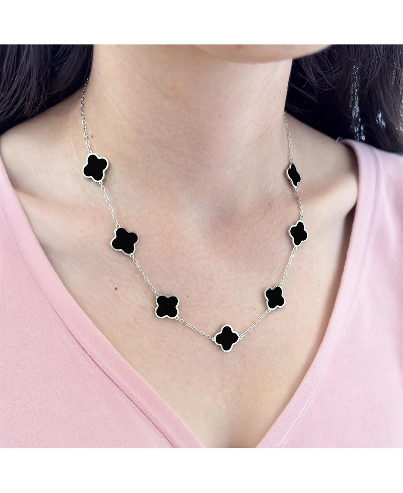 The Lovery Classic Onyx Clover Necklace Sterling Silver