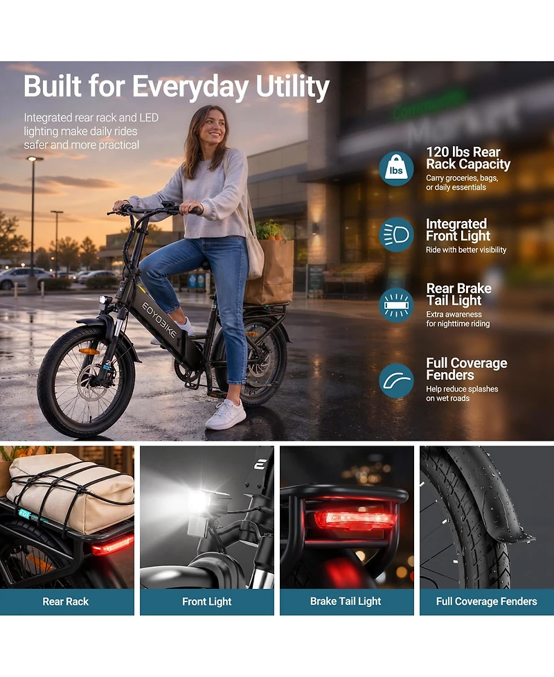 Mooncool Adults Foldable Electric Bike 20" x 3.0" Fat Tires, 7-Speed Commuter E Bike, 1200W Peak Motor Ebike