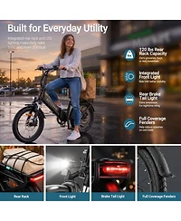 Mooncool Adults Foldable Electric Bike 20" x 3.0" Fat Tires, 7-Speed Commuter E Bike, 1200W Peak Motor Ebike