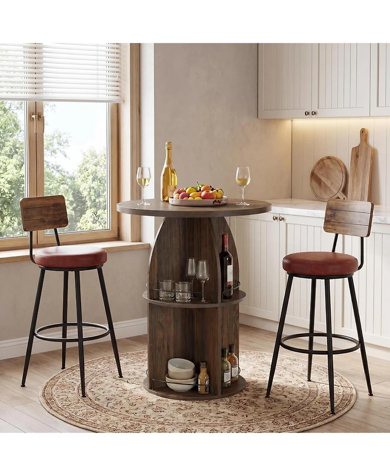 Tribesigns 3-Tier Round Bar Table, 37.4" H Rustic Bistro Pub Table