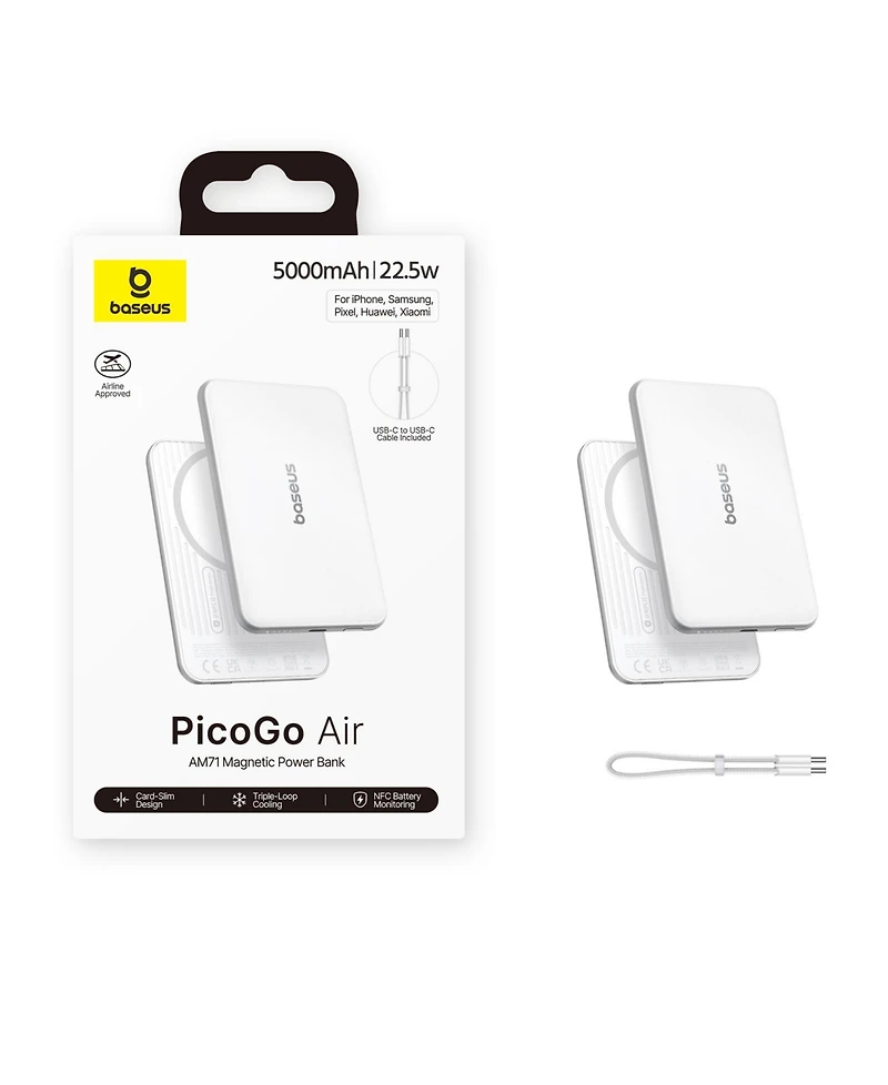 Baseus PicoGo Ultra Slim AM71 Magnetic-Wireless 5000mAh Power Bank for iPhone, Samsung Galaxy, Google Pixel, AirPods, and Usb-c Devices