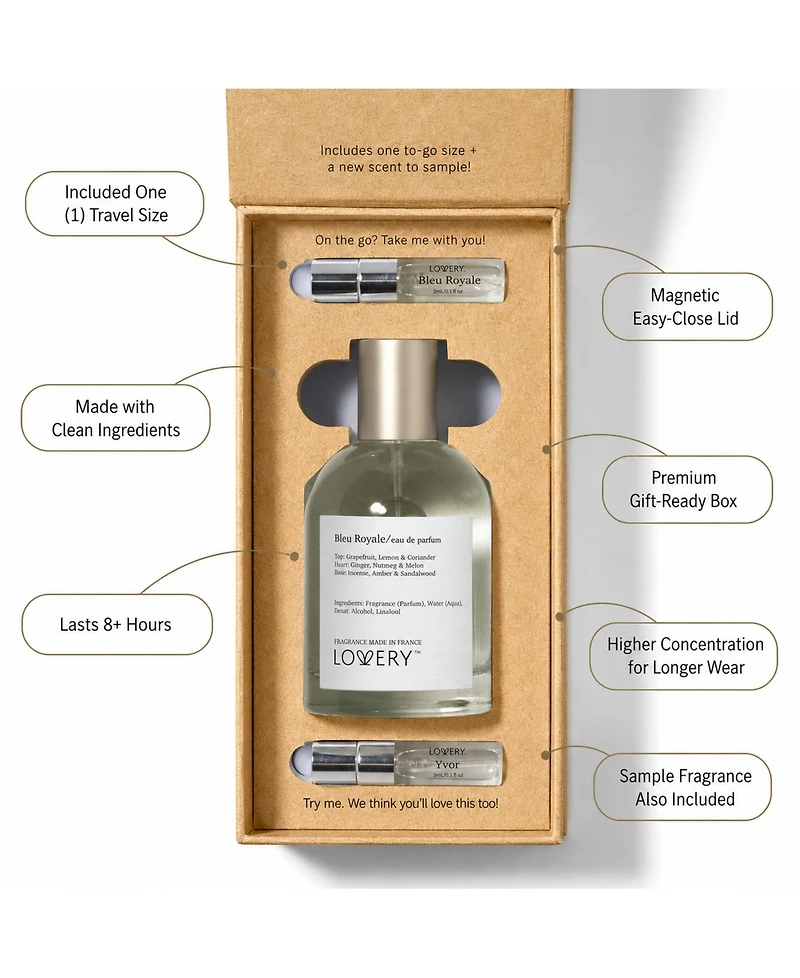 LoveryPlus Bleu Royale Eau de Parfum 2pc Gift Set - 3.4fl oz Mens Perfume Gift Set, Citrus and Woods Fragrance Spray
