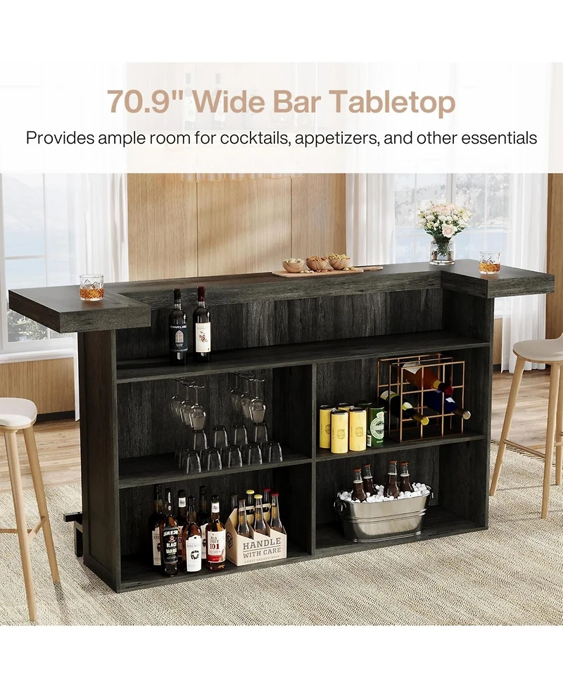 Tribesigns 4-Tier Bar Table, 70.9-Inch Large Wooden Home Bar Unit with Storage Shelves