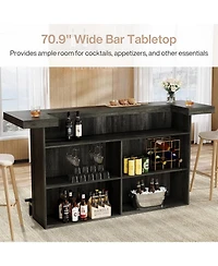 Tribesigns 4-Tier Bar Table, 70.9-Inch Large Wooden Home Bar Unit with Storage Shelves