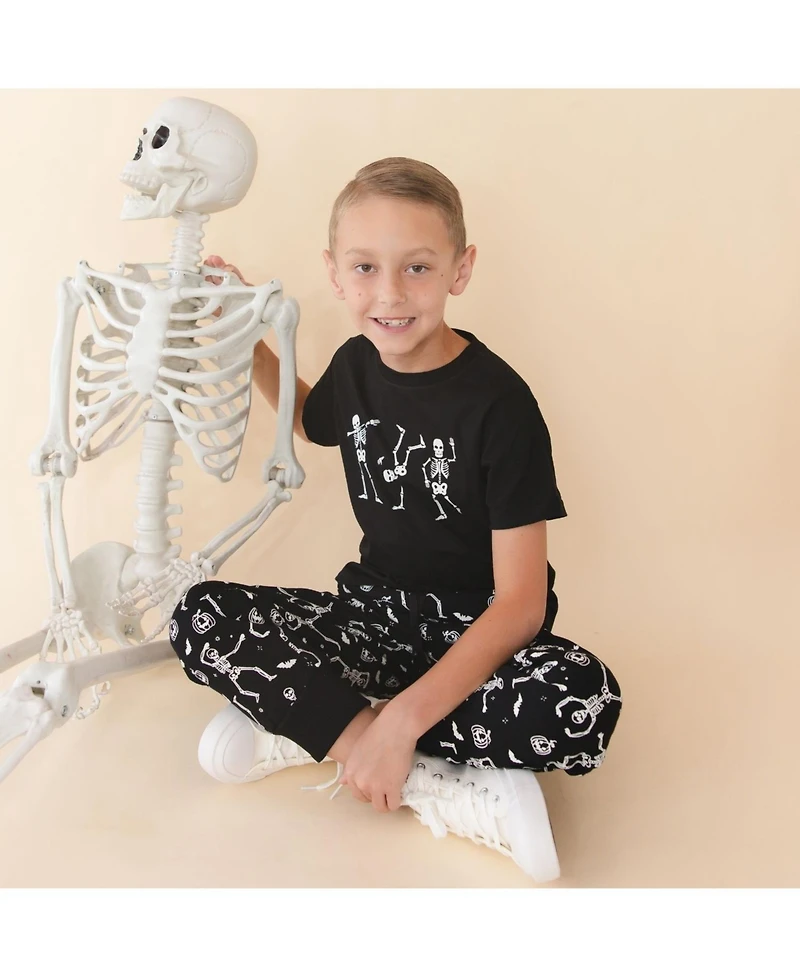Sweet Wink Little Boys Glow In The Dark Silly Skelly Halloween Short Sleeve T-Shirt