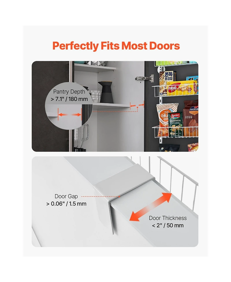 Sugift 6-Tier Over the Door Pantry Organizer Steel Hanging Spice Rack with Adjustable Shelves