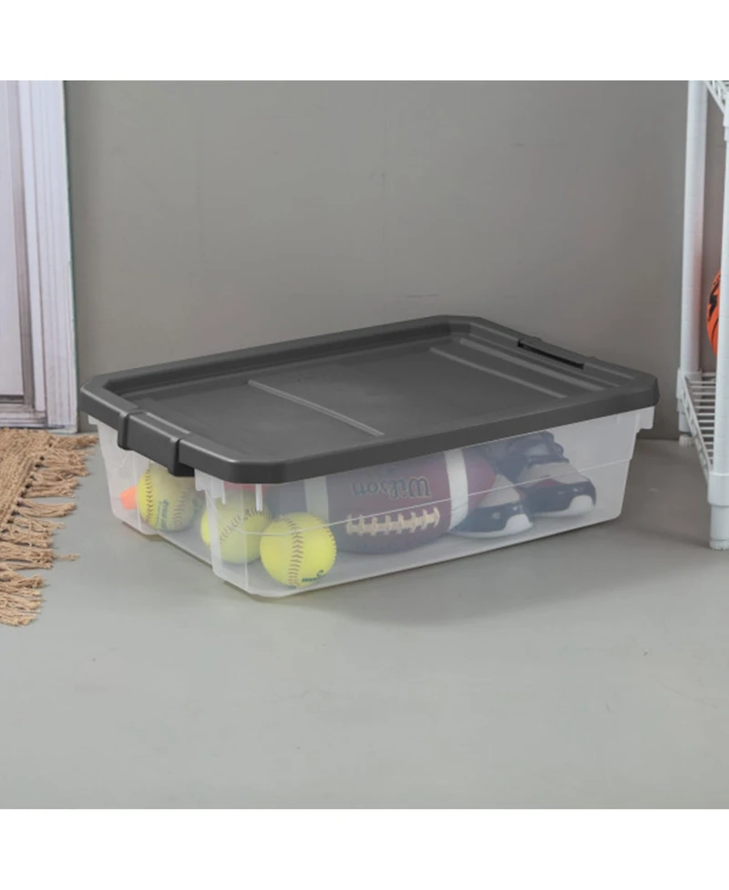 Sterilite 40 Quart Plastic Storage Bin Tote and Latch Lid, 6 Pack, Gray