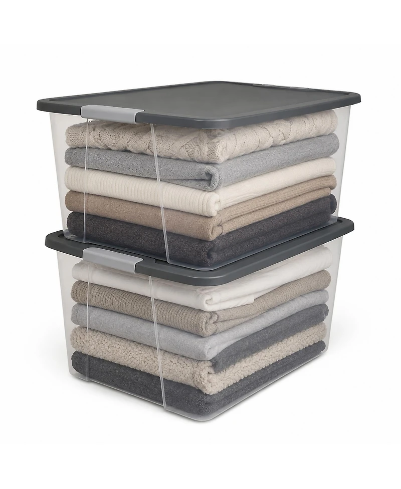 Homz 64 Qt Secure Latching Large Clear Plastic Storage Bin w/ Gray Lid (4 Pack)