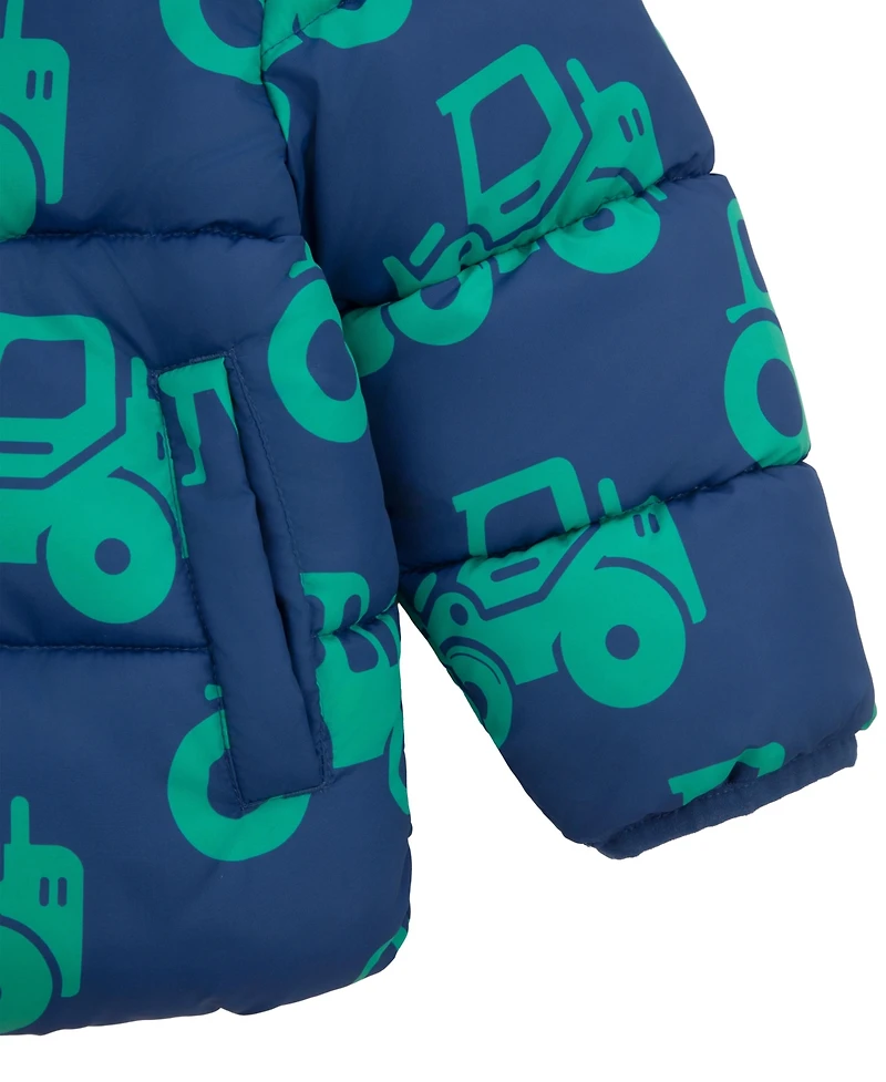 Rokka&Rolla Toddler Boys Hudson Tractor Print Fleece Lined Puffer Jacket