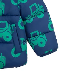 Rokka&Rolla Toddler Boys Hudson Tractor Print Fleece Lined Puffer Jacket