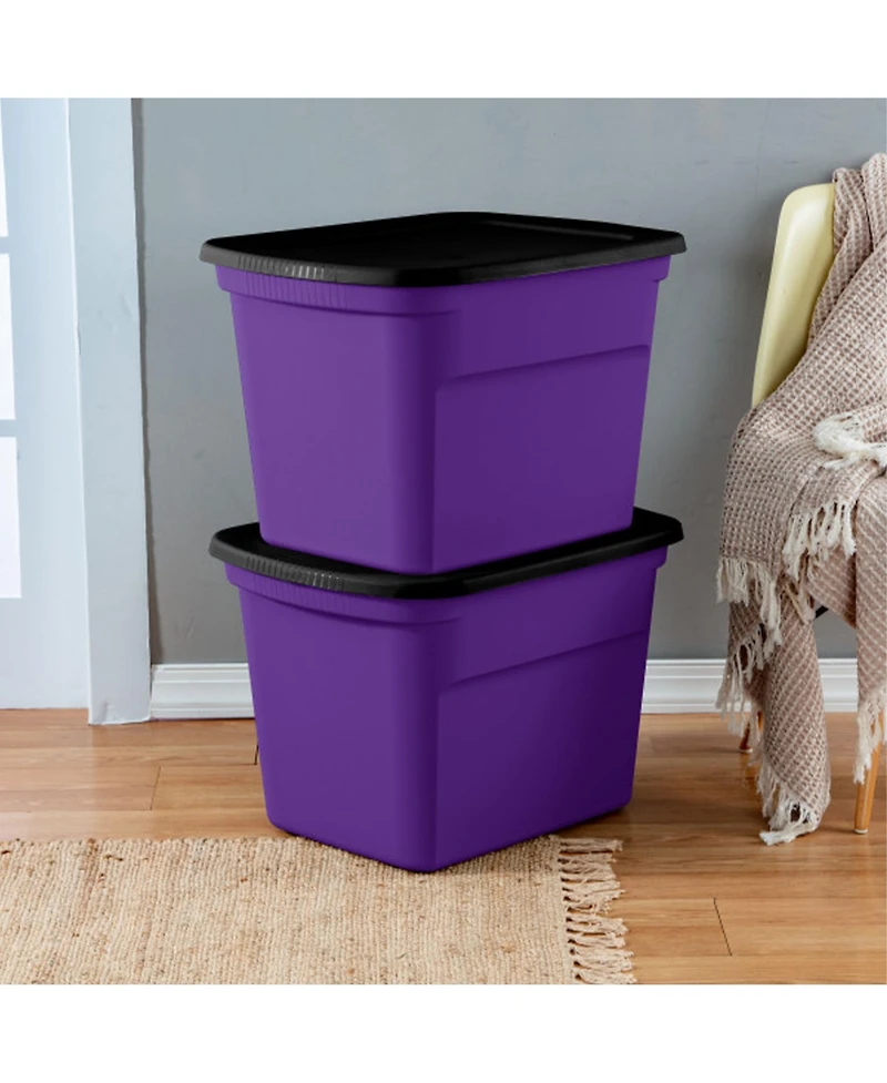 Sterilite 18 Gallon Storage Tote Stackable Plastic Bin with Lid, Purple, 16 Pack