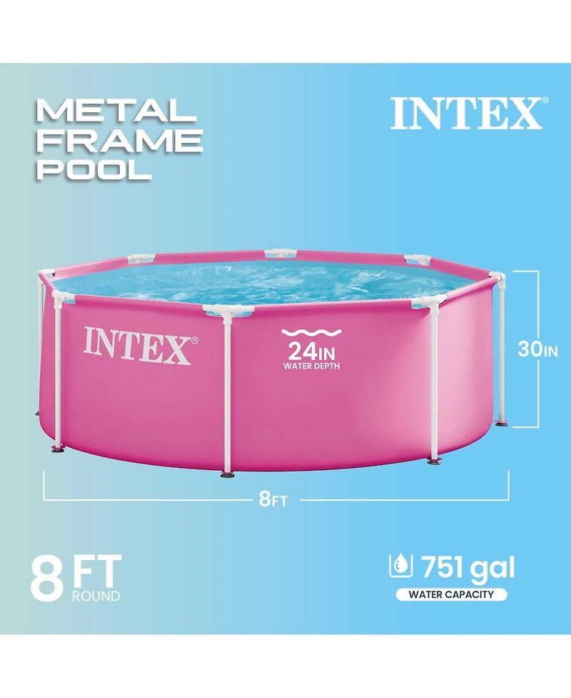 Intex 28290EP 8Ft X 30In Pink Metal Frame Above Ground Swimming Pool, Pool Only