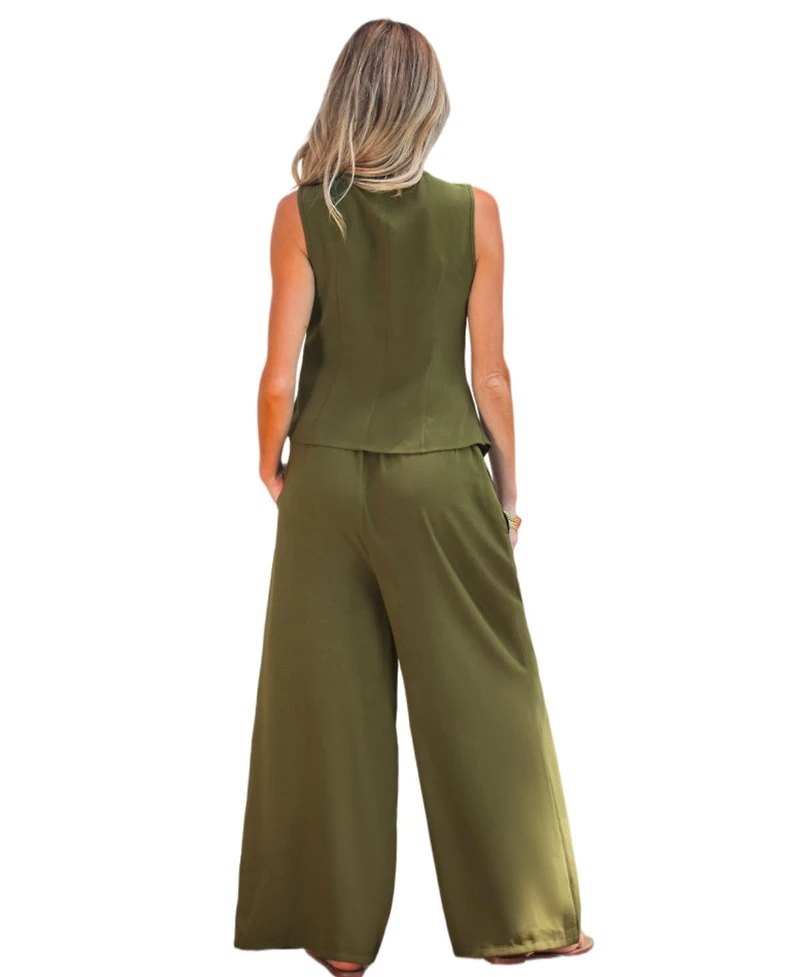 Cupshe Women's Olive Green Sleeveless Wrap Waist Two-Piece Matching Set