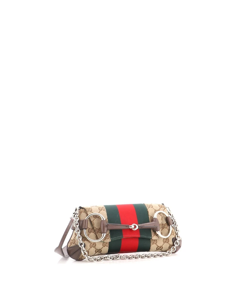 Pre-Owned Gucci Small Horsebit Nm Web Chain Clutch Gg Canvas