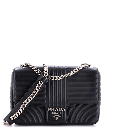 Pre-Owned Prada Large Chain Flap Shoulder Bag Diagramme Quilted Leather