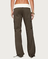 Edikted Women's Jolee Contrast Ribbed Foldover Cargo Pants
