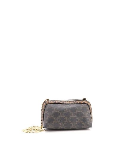 Pre-Owned Celine Zip Around Chain Clutch Triomphe Coated Canvas