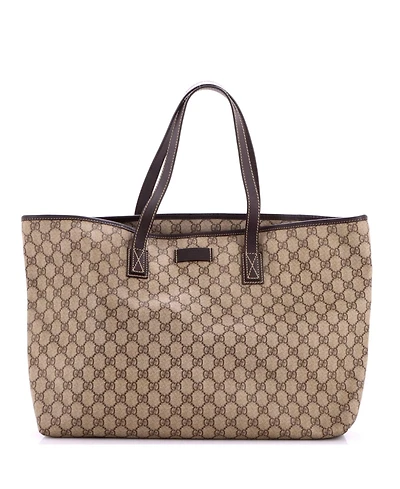 Pre-Owned Gucci Large Plus Tote Gg Coated Canvas with Leather