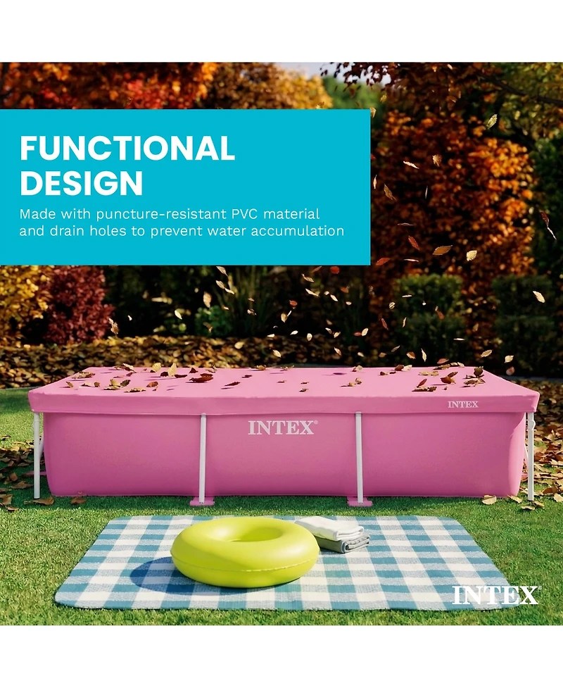 Intex 8.5ft x 5.3ft Rectangular Outdoor Backyard Swimming Pool Cover, Pink