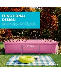 Intex 8.5ft x 5.3ft Rectangular Outdoor Backyard Swimming Pool Cover, Pink