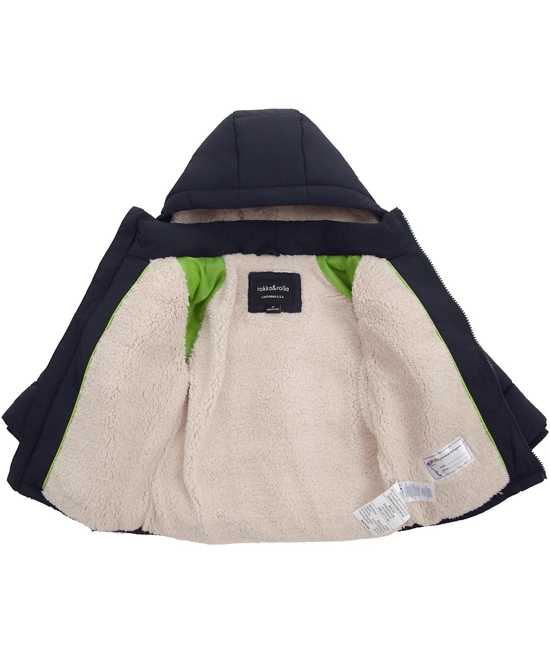 Rokka&Rolla Toddler Boys Ethan Borg Lined Hooded Puffer Jacket 2T-5T