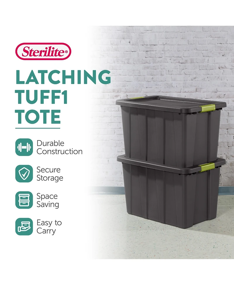 Sterilite Tuff1 Latching 30 Gallon Storage Tote Container with Lid (12 Pack)
