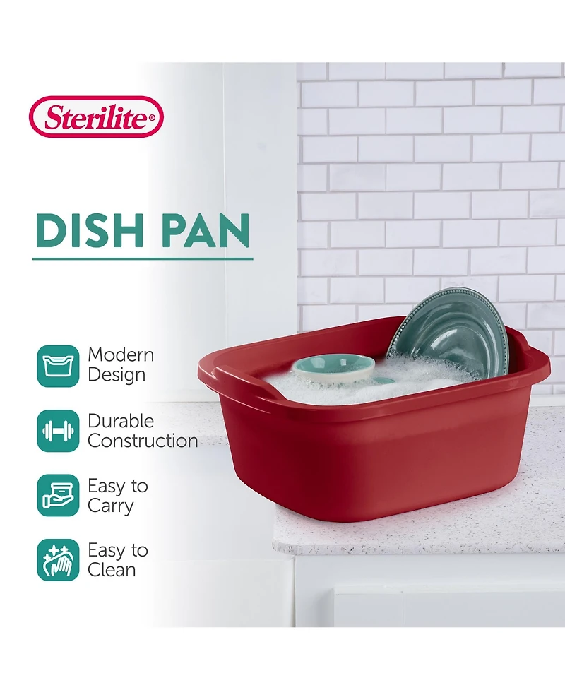 Sterilite Large Multi Function Home 12 Qt Sink Dish Washing Pan, Red (16 Pack)