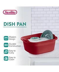 Sterilite Large Multi Function Home 12 Qt Sink Dish Washing Pan, Red (16 Pack)