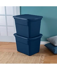 Sterilite Classic Lidded Stackable 18 Gal Storage Tote Container, Blue