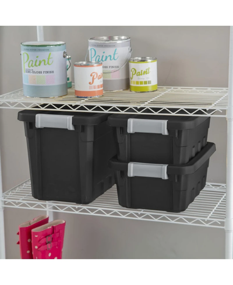 Sterilite 4 Gallon Industrial Storage Totes with Latch Clip Lids, 6 Pack, Black