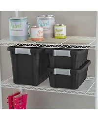 Sterilite 4 Gallon Industrial Storage Totes with Latch Clip Lids, 6 Pack, Black