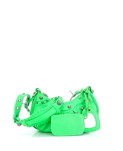 Pre-Owned Balenciaga Xs Le Cagole Giant Studs Shoulder Bag Leather with Crystals