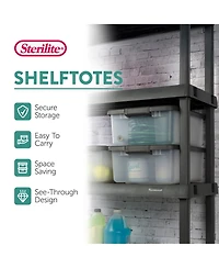 Sterilite 25 Quart Shelf Tote with Flat Gray Lid and Platinum Latches (18 Pack)