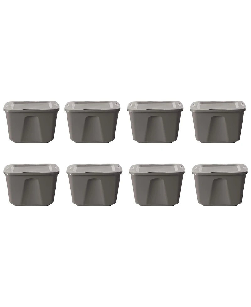 Homz 18-Gallon Stackable Plastic Storage Tote Container with Snap-On Lid, 8 Pack