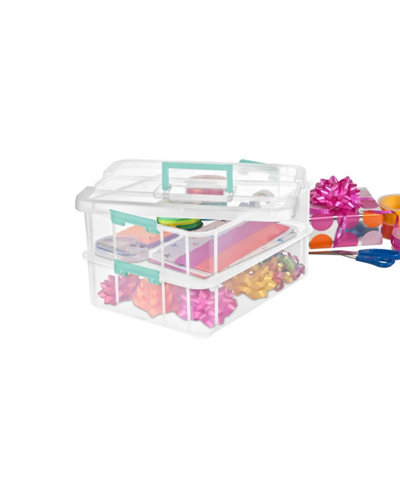 Sterilite Convenient Home 2-Tier Layer Stack Carry Storage Box, Clear (16 Pack)