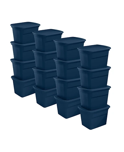 Sterilite Classic Lidded Stackable 18 Gal Storage Tote Container, Blue