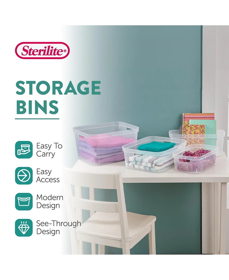 Sterilite 5.25 x 12 x 15 Inch Storage Bin w/ Carry Through Handles, Clear, 16 Ct