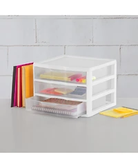 Sterilite Clear Plastic Stackable Small 3 Drawer Storage System, White, (9 Pack)