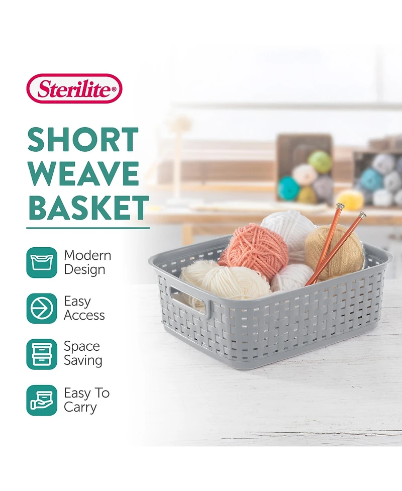 Sterilite Short Weave Wicker Pattern Storage Container Basket, Gray (18 Pack)