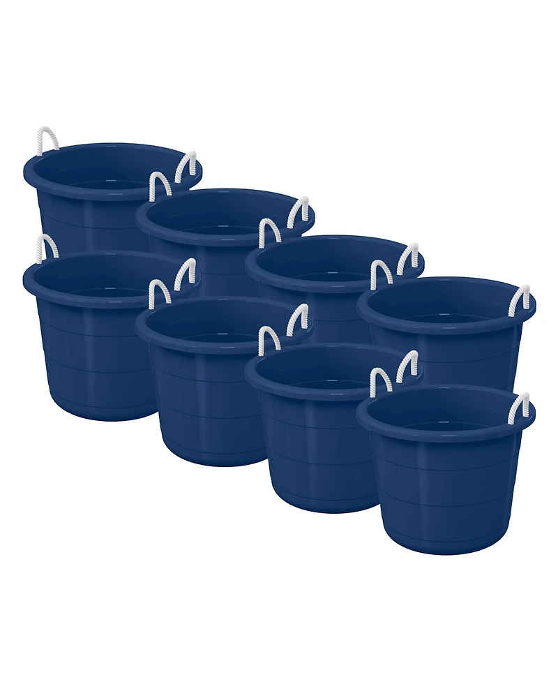 Life Story 17 Gallon Round Open Storage Bucket with Rope Handles, Blue, 8 Pack