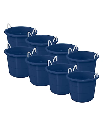 Life Story 17 Gallon Round Open Storage Bucket with Rope Handles, Blue, 8 Pack