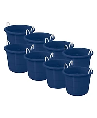 Life Story 17 Gallon Round Open Storage Bucket with Rope Handles, Blue, 8 Pack