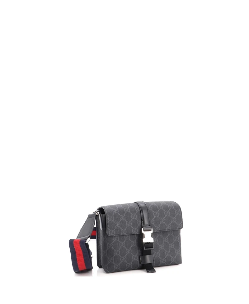 Pre-Owned Gucci Mini Front Buckle Web Messenger Bag Gg Coated Canvas