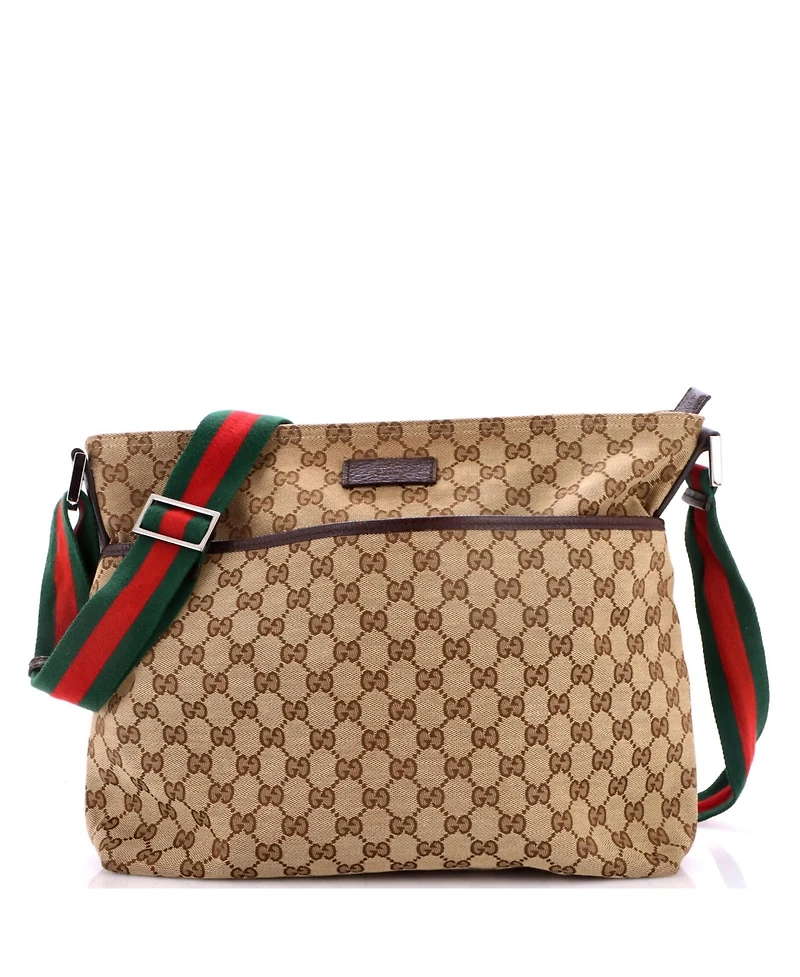 Pre-Owned Gucci Medium Front Pocket Web Messenger Gg Canvas