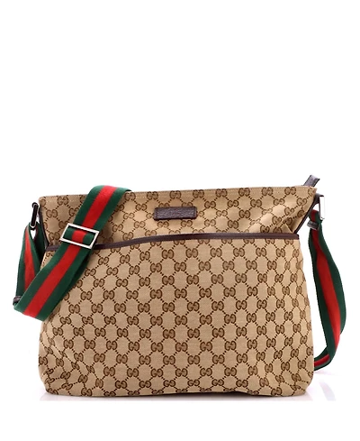 Pre-Owned Gucci Medium Front Pocket Web Messenger Gg Canvas