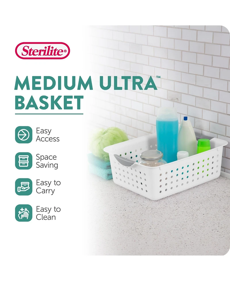 Sterilite Medium Ultra Plastic Storage Organizer Basket with Handles