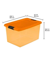Sterilite 64 Quart Latching Plastic Storage Container, Purple and Orange (12 Pack)