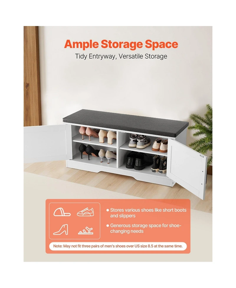 Sugift 39.4 Inch Entryway Shoe Storage Bench with Padded Seat 2 Barn Doors and Adjustable Shelf