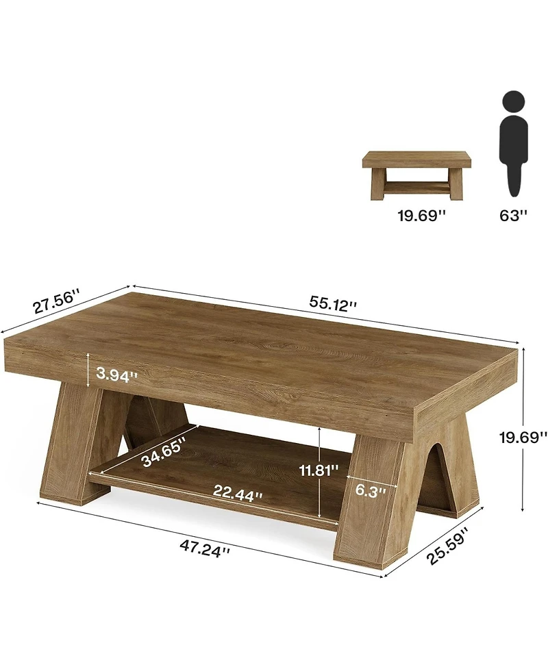 Tribesigns 55.1" Farmhouse Coffee Table with Storage Shelf